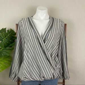 Promesa Striped Long Sleeve Faux Wrap Top (Sz Small)